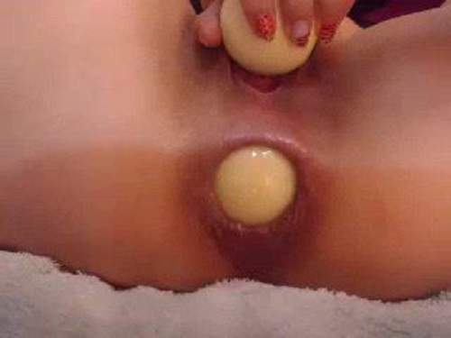 Shocking webcam girl billiard ball full anal insertion - gape ass, closeup