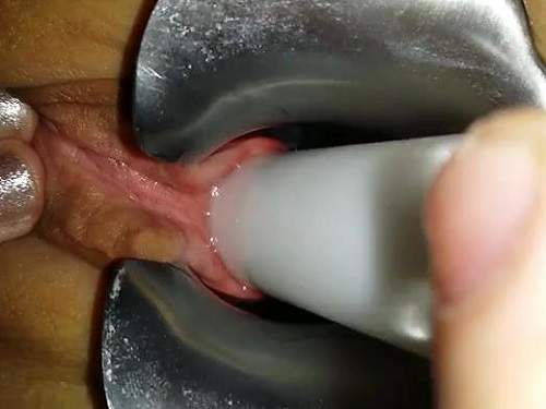 Closeup dildo deep penetration into wifes urethra