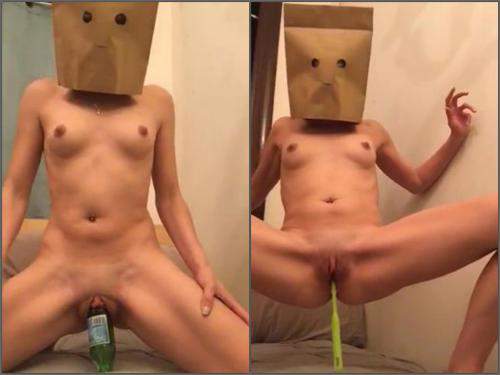 Girl with paper bag kinky clips compilation - skinny, vegetable anal