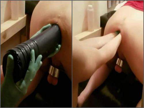 Guy gets fisted and monster dildo driven up his ass