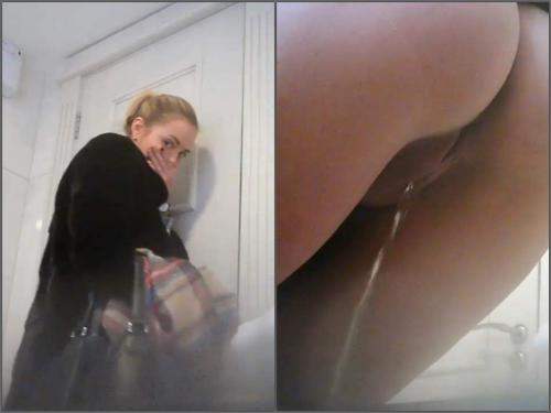 Many hot russian chicks voyeur peeing closeup in public toilet - hidden cam, peeing fetish