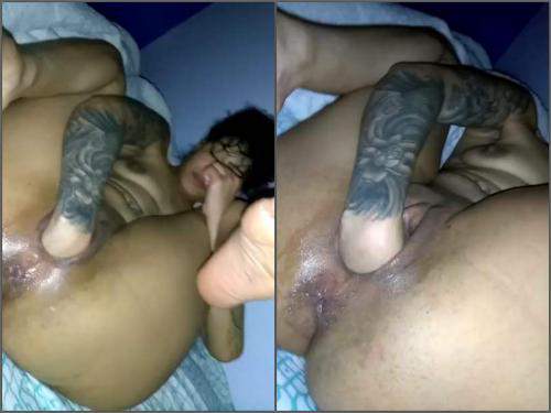 Husband watches and masturbates while his wife fisting herself pic