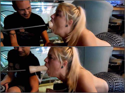 Dirty blonde PervyPixie vomit during fucking machine deepthroat driller - vomit, gagging