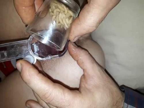 A glass full of maggots in hairy pussy wife horny wife - speculum pussy, hairy pussy