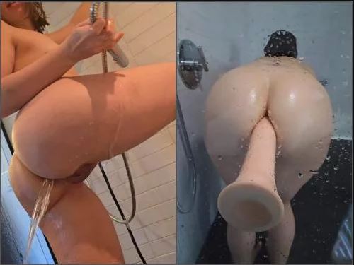 Big ass Sophia Burns showerhead enema and dildo assfucking – Premium user Request - closeup, Big Ass